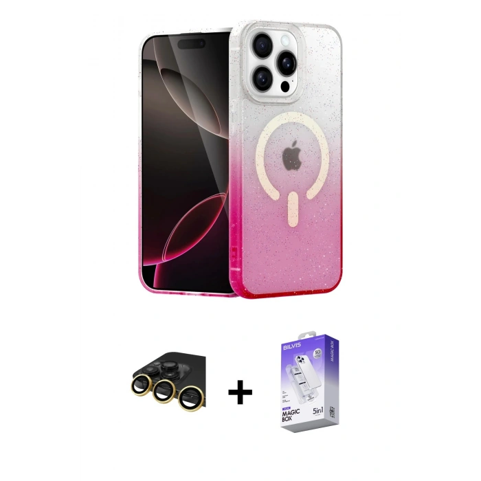 MARSİLYAN™- iPhone 14 Pro Max Kılıf Eksen Minimal Özel Seri - Siyah Bilvis 5in1 3D Magic Cam Ekran Koruyucu + Raze Metal Kamera Lens - GD
