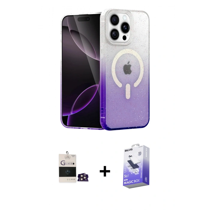 MARSİLYAN™- iPhone 14 Pro Max Kılıf Eksen Minimal Özel Seri - Siyah Bilvis 5in1 5D Magic Hayalet Cam Ekran Koruyucu + Bilvis Titan Kamera Lens - GD