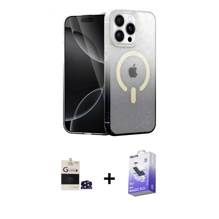 MARSİLYAN™- iPhone 14 Pro Max Kılıf Eksen Minimal Özel Seri - Siyah Bilvis 5in1 5D Magic Hayalet Cam Ekran Koruyucu + Bilvis Titan Kamera Lens - DNMR