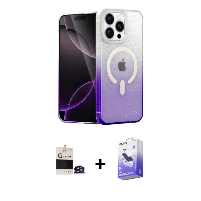 MARSİLYAN™- iPhone 14 Pro Max Kılıf Eksen Minimal Özel Seri - Siyah Bilvis 5in1 5D Magic Hayalet Cam Ekran Koruyucu + Bilvis Titan Kamera Lens - DNMR