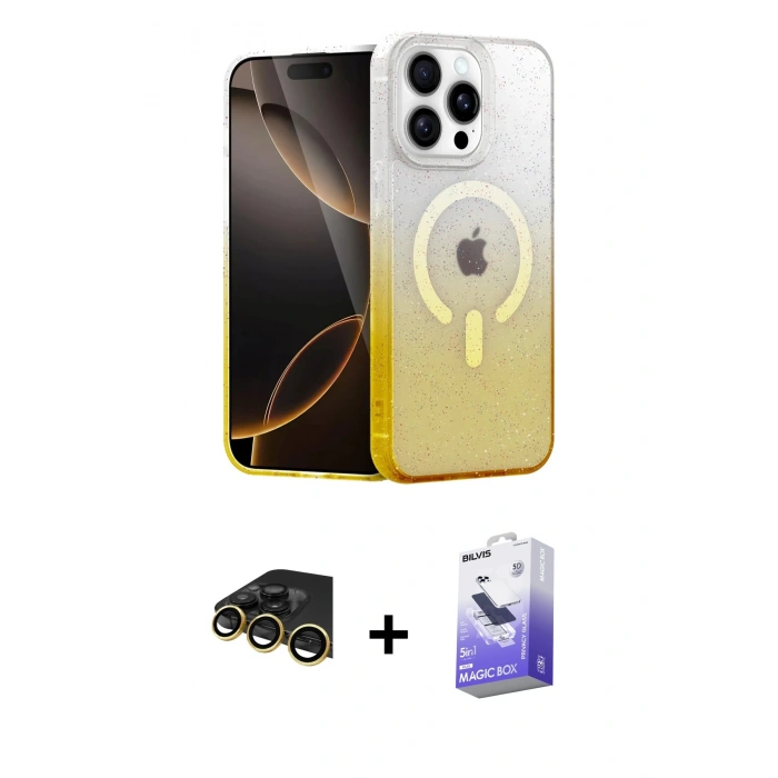 MARSİLYAN™- iPhone 14 Pro Max Kılıf Eksen Minimal Özel Seri - Siyah Bilvis 5in1 5D Magic Hayalet Cam Ekran Koruyucu + Raze Metal Kamera Lens - GD