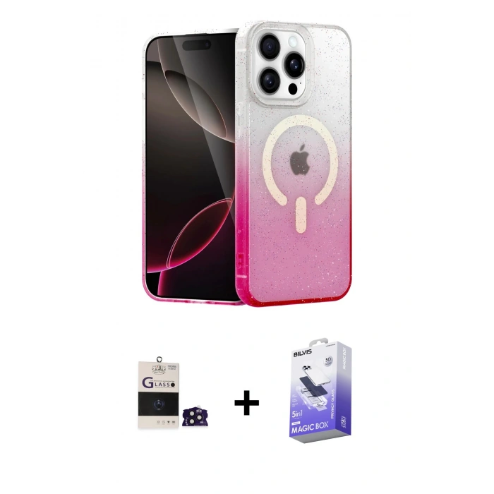 MARSİLYAN™- iPhone 14 Pro Max Kılıf Eksen Minimal Özel Seri - Siyah Bilvis 5in1 5D Magic Hayalet Cam Ekran Koruyucu + Bilvis Titan Kamera Lens - DNMR