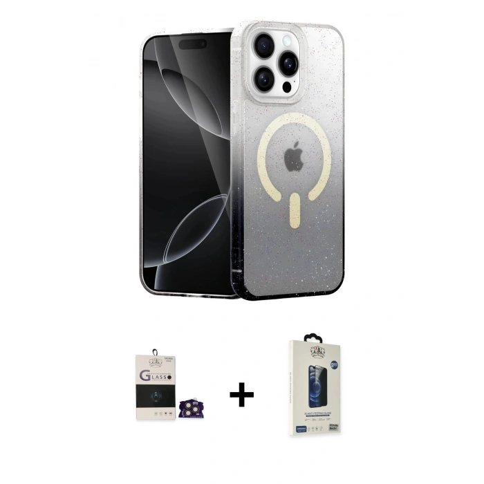 MARSİLYAN™- iPhone 14 Pro Max Kılıf Eksen Minimal Özel Seri - Siyah Bilvis Hayalet Cam Ekran Koruyucu + Bilvis Titan Kamera Lens - GD