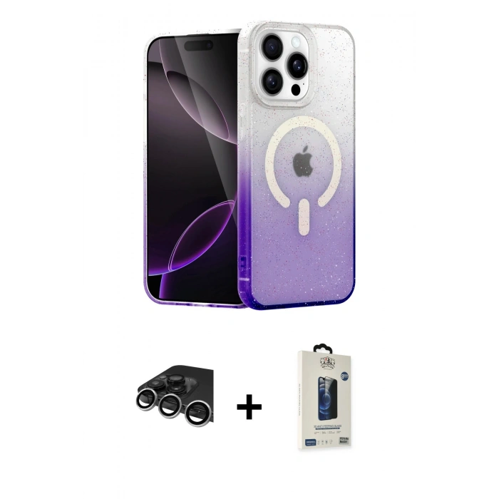 MARSİLYAN™- iPhone 14 Pro Max Kılıf Eksen Minimal Özel Seri - Siyah Bilvis Hayalet Cam Ekran Koruyucu + Gümüş Raze Metal Kamera Lens