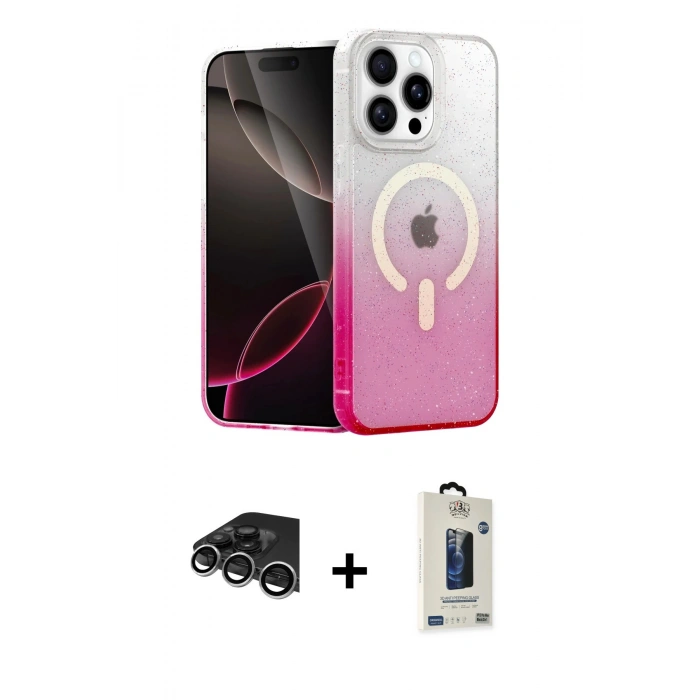 MARSİLYAN™- iPhone 14 Pro Max Kılıf Eksen Minimal Özel Seri - Siyah Bilvis Hayalet Cam Ekran Koruyucu + Gümüş Raze Metal Kamera Lens