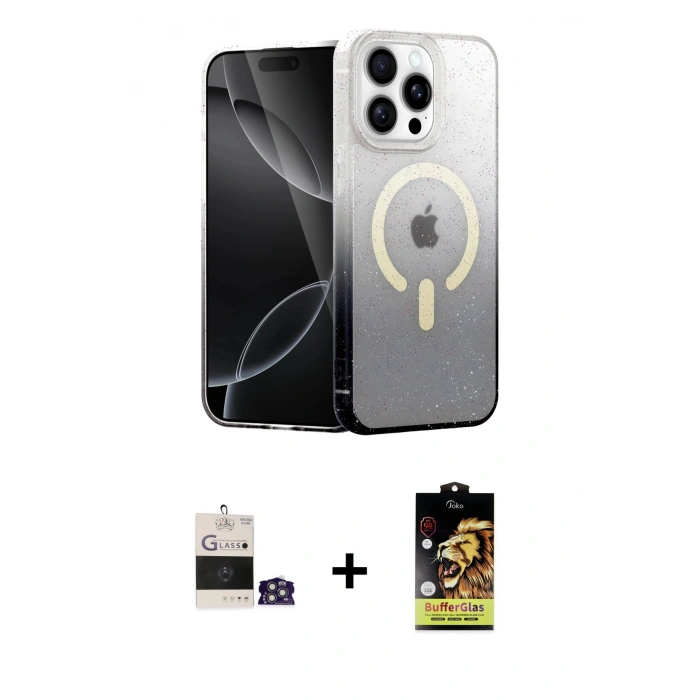 MARSİLYAN™- iPhone 14 Pro Max Kılıf Eksen Minimal Özel Seri - Siyah Buffer Cam Ekran Koruyucu + Gümüş Bilvis Titan Kamera Lens