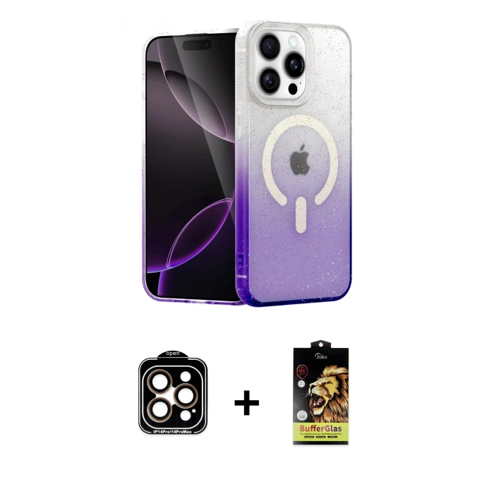 MARSİLYAN™- iPhone 14 Pro Max Kılıf Eksen Minimal Özel Seri - Siyah Buffer Cam Ekran Koruyucu + Turuncu PVD Metal Kamera Lens