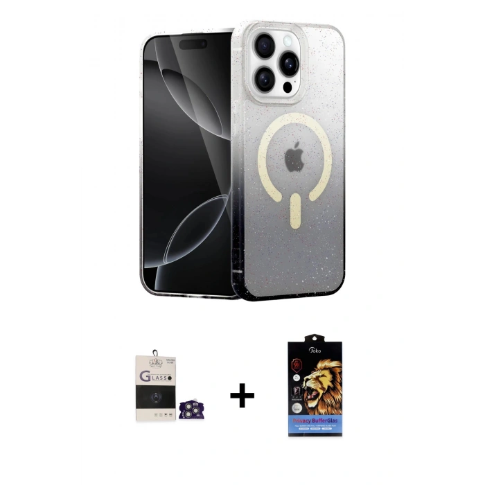 MARSİLYAN™- iPhone 14 Pro Max Kılıf Eksen Minimal Özel Seri - Siyah Buffer Hayalet Cam Ekran Koruyucu + Bilvis Titan Kamera Lens - GS