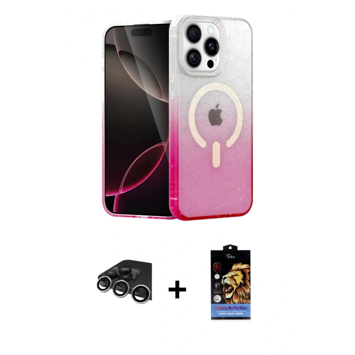 MARSİLYAN™- iPhone 14 Pro Max Kılıf Eksen Minimal Özel Seri - Siyah Buffer Hayalet Cam Ekran Koruyucu + Gümüş Raze Metal Kamera Lens