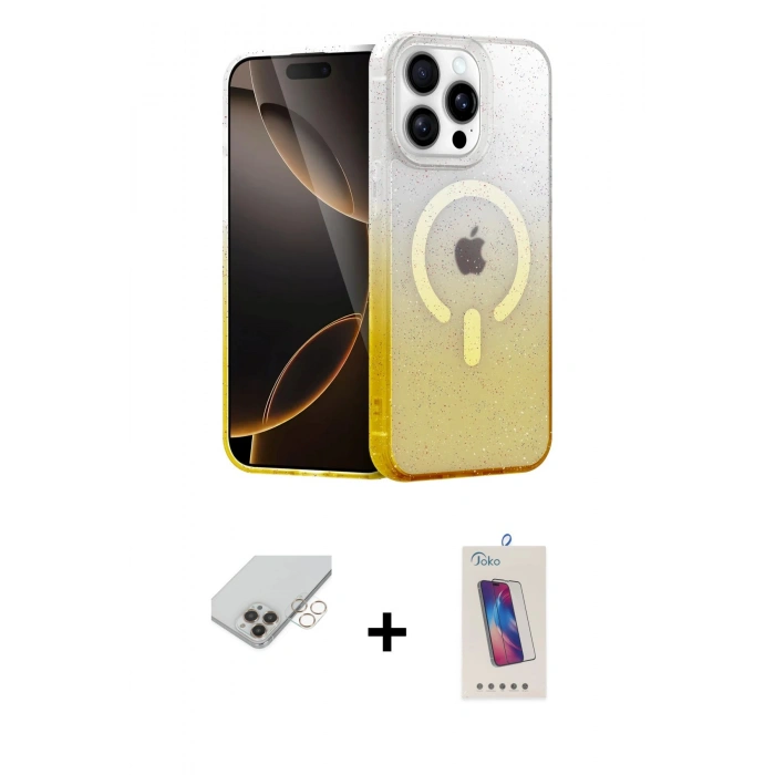 MARSİLYAN™- iPhone 14 Pro Max Kılıf Eksen Minimal Özel Seri - Siyah Joko 5D Cam + Gold Band Metal Kamera Lens