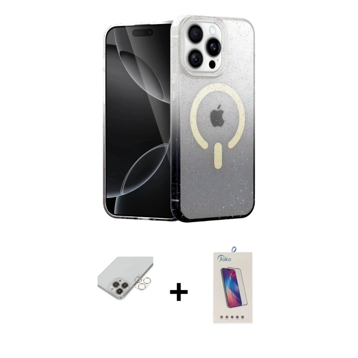 MARSİLYAN™- iPhone 14 Pro Max Kılıf Eksen Minimal Özel Seri - Siyah Joko 5D Cam + Gold Band Metal Kamera Lens