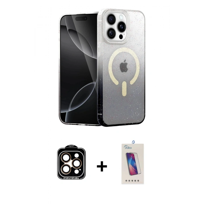 MARSİLYAN™- iPhone 14 Pro Max Kılıf Eksen Minimal Özel Seri - Siyah Joko 5D Cam + PVD Metal Kamera Lens - TU