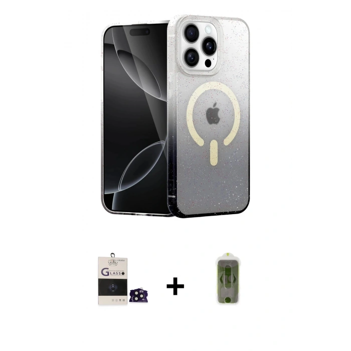 MARSİLYAN™- iPhone 14 Pro Max Kılıf Eksen Minimal Özel Seri - Siyah Joko Magic 5D Hayalet Cam + Bilvis Titan Kamera Lens - SH