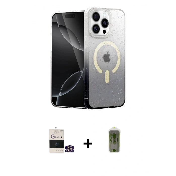 MARSİLYAN™- iPhone 14 Pro Max Kılıf Eksen Minimal Özel Seri - Siyah Joko Magic 5D Hayalet Cam + Bilvis Titan Kamera Lens - GD