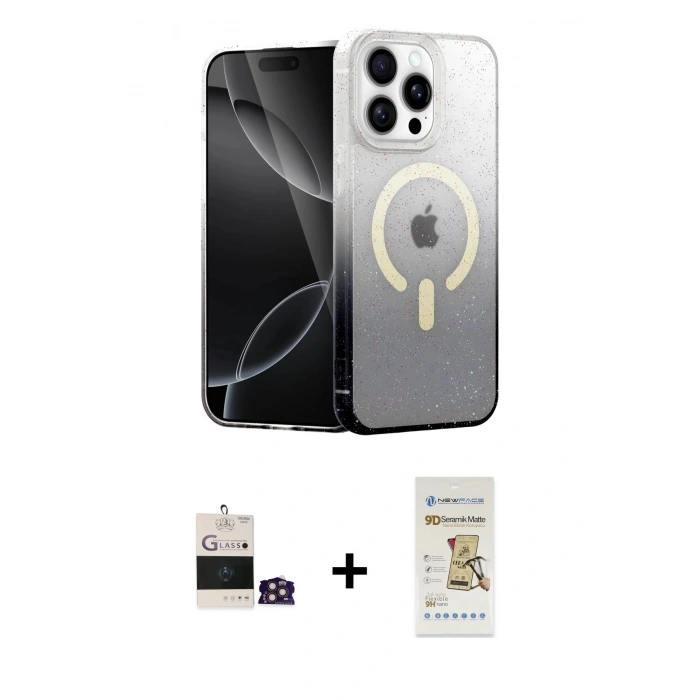 MARSİLYAN™- iPhone 14 Pro Max Kılıf Eksen Minimal Özel Seri - Siyah Mat Seramik Nano Ekran Koruyucu + Bilvis Titan Kamera Lens - GD