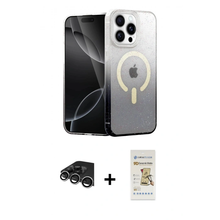 MARSİLYAN™- iPhone 14 Pro Max Kılıf Eksen Minimal Özel Seri - Siyah Mat Seramik Nano Ekran Koruyucu + Raze Metal Kamera Lens - GS
