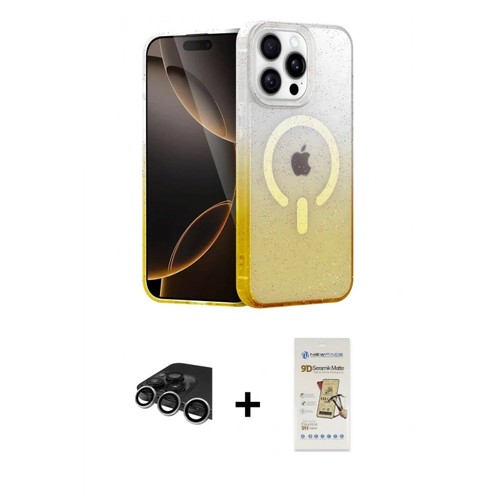 MARSİLYAN™- iPhone 14 Pro Max Kılıf Eksen Minimal Özel Seri - Siyah Mat Seramik Nano Ekran Koruyucu + Raze Metal Kamera Lens - GS