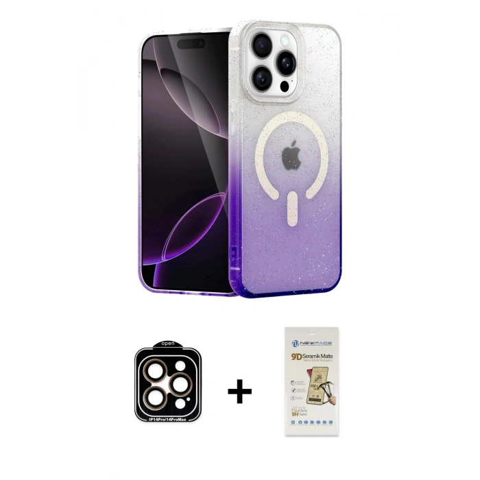 MARSİLYAN™- iPhone 14 Pro Max Kılıf Eksen Minimal Özel Seri - Siyah Mat Seramik Nano Ekran Koruyucu + PVD Metal Kamera Lens - TU