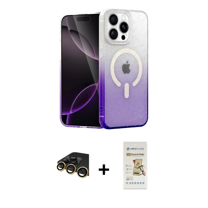 MARSİLYAN™- iPhone 14 Pro Max Kılıf Eksen Minimal Özel Seri - Siyah Mat Seramik Nano Ekran Koruyucu + Raze Metal Kamera Lens - GD