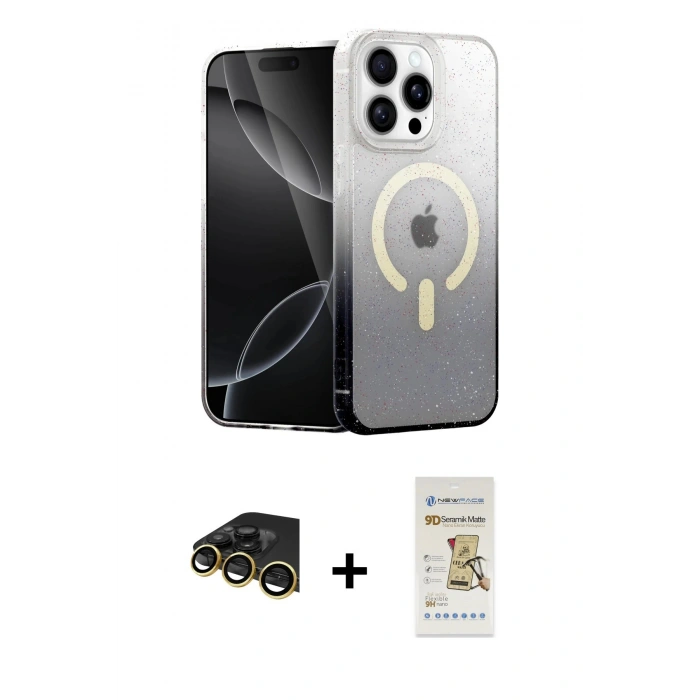 MARSİLYAN™- iPhone 14 Pro Max Kılıf Eksen Minimal Özel Seri - Siyah Mat Seramik Nano Ekran Koruyucu + Raze Metal Kamera Lens - GD