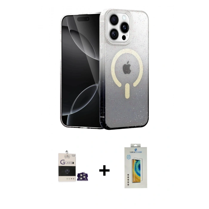MARSİLYAN™- iPhone 14 Pro Max Kılıf Eksen Minimal Özel Seri - Siyah Polymer Nano Ekran Koruyucu + Bilvis Titan Kamera Lens - GS