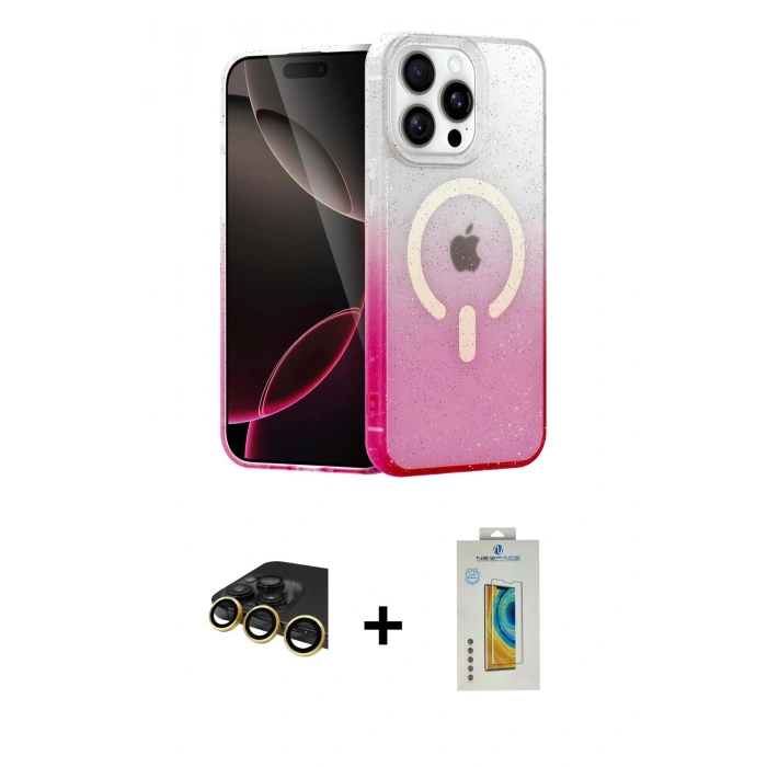 MARSİLYAN™- iPhone 14 Pro Max Kılıf Eksen Minimal Özel Seri - Siyah Polymer Nano Ekran Koruyucu + Gold Raze Metal Kamera Lens