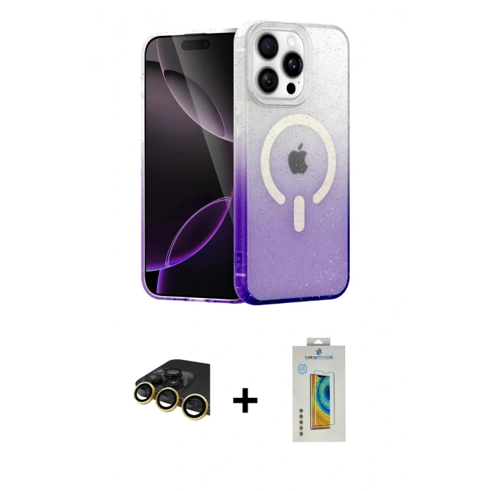 MARSİLYAN™- iPhone 14 Pro Max Kılıf Eksen Minimal Özel Seri - Siyah Polymer Nano Ekran Koruyucu + Gold Raze Metal Kamera Lens
