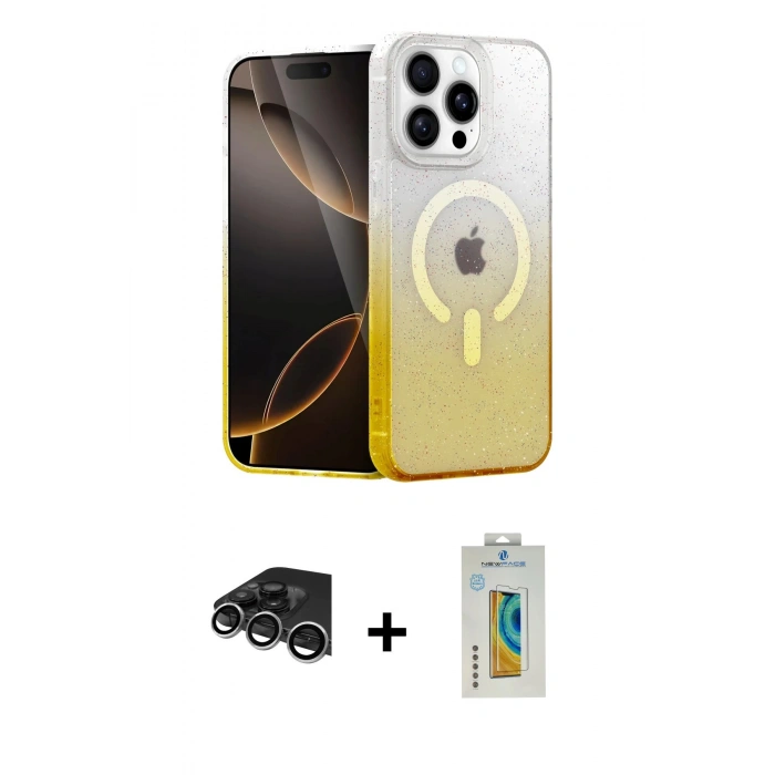 MARSİLYAN™- iPhone 14 Pro Max Kılıf Eksen Minimal Özel Seri - Siyah Polymer Nano Ekran Koruyucu + Gümüş Raze Metal Kamera Lens