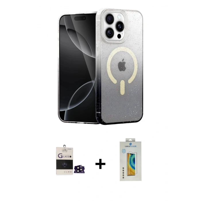 MARSİLYAN™- iPhone 14 Pro Max Kılıf Eksen Minimal Özel Seri - Siyah Polymer Nano Ekran Koruyucu + Siyah Bilvis Titan Kamera Lens