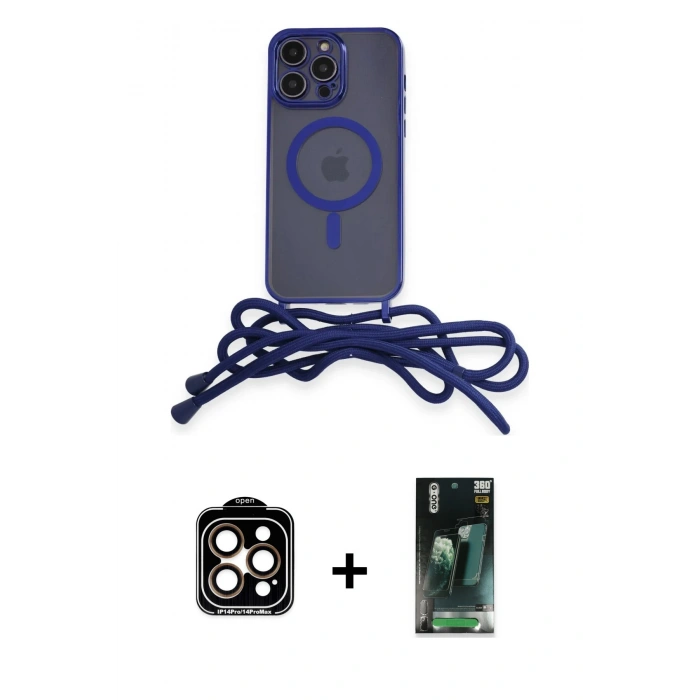 MARSİLYAN™- iPhone 14 Pro Max Kılıf Eksen Özel Seri - Şeffaf 360 Full Body Arka Koruyucu + PVD Metal Kamera Lens - TU