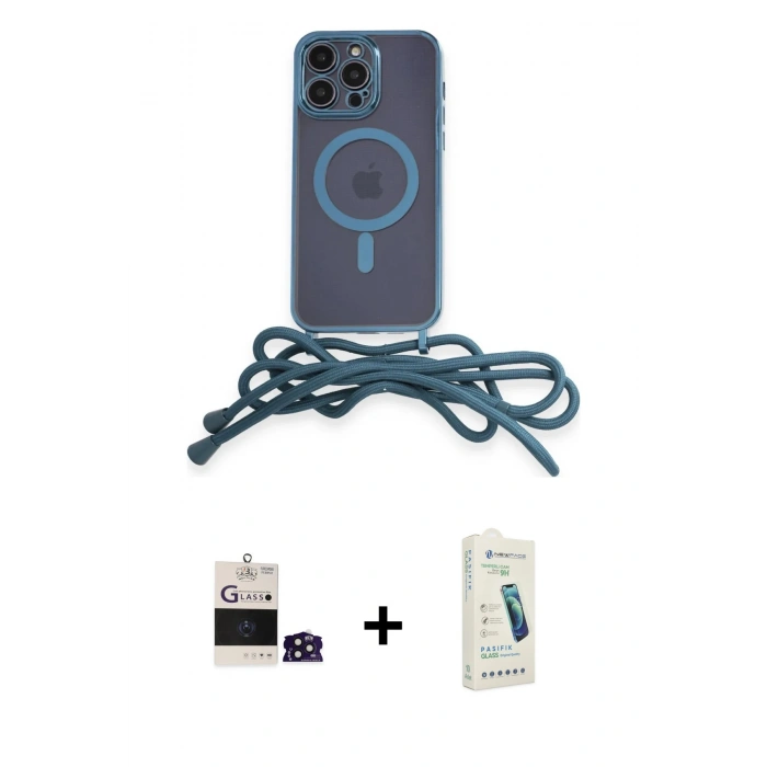 MARSİLYAN™- iPhone 14 Pro Max Kılıf Eksen Özel Seri - Şeffaf Pasifik Cam Ekran Koruyucu + Derin Mor Bilvis Titan Kamera Lens