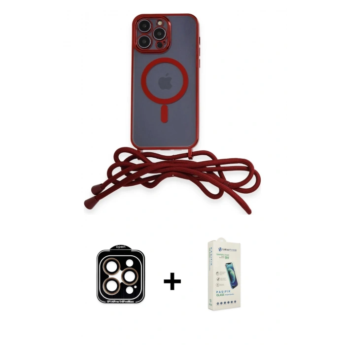 MARSİLYAN™- iPhone 14 Pro Max Kılıf Eksen Özel Seri - Şeffaf Pasifik Cam Ekran Koruyucu + PVD Metal Kamera Lens - TU