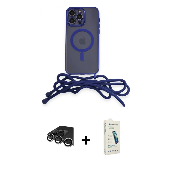 MARSİLYAN™- iPhone 14 Pro Max Kılıf Eksen Özel Seri - Şeffaf Pasifik Cam Ekran Koruyucu + Raze Metal Kamera Lens - GS