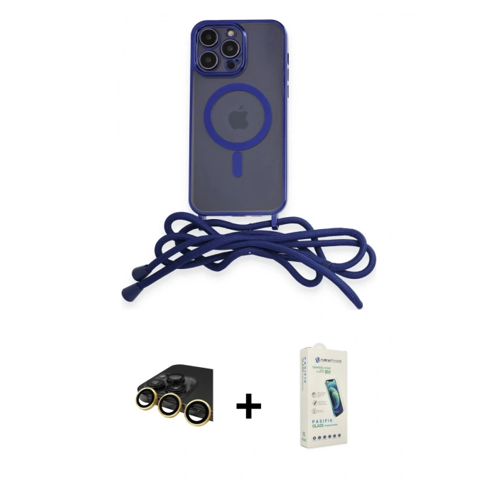 MARSİLYAN™- iPhone 14 Pro Max Kılıf Eksen Özel Seri - Şeffaf Pasifik Cam Ekran Koruyucu + Raze Metal Kamera Lens - GD