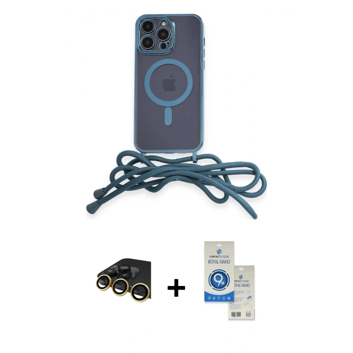 MARSİLYAN™- iPhone 14 Pro Max Kılıf Eksen Özel Seri - Şeffaf Royal Nano Ekran Koruyucu + Raze Metal Kamera Lens - GD