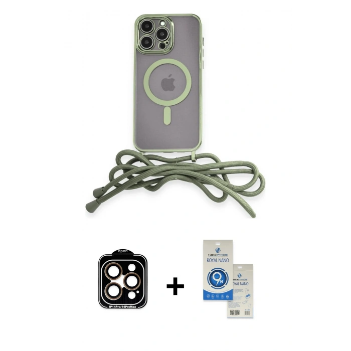 MARSİLYAN™- iPhone 14 Pro Max Kılıf Eksen Özel Seri - Şeffaf Royal Nano Ekran Koruyucu + PVD Metal Kamera Lens - TU