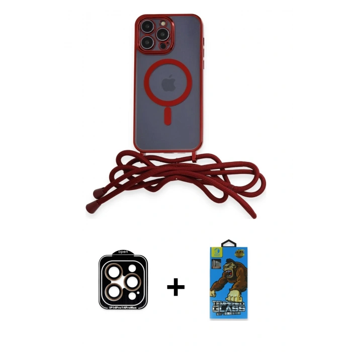 MARSİLYAN™- iPhone 14 Pro Max Kılıf Eksen Özel Seri - Siyah 18D Cam Ekran Koruyucu + PVD Metal Kamera Lens - TU