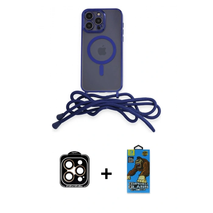 MARSİLYAN™- iPhone 14 Pro Max Kılıf Eksen Özel Seri - Siyah 18D Cam Ekran Koruyucu + PVD Metal Kamera Lens - TU