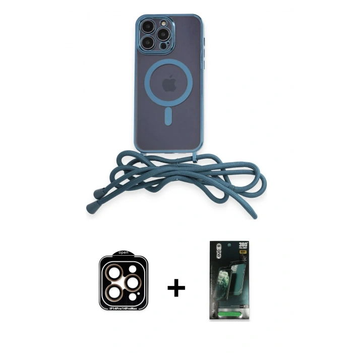 MARSİLYAN™- iPhone 14 Pro Max Kılıf Eksen Özel Seri - Siyah 360 Mat Full Body Arka Koruyucu + PVD Metal Kamera Lens - TU