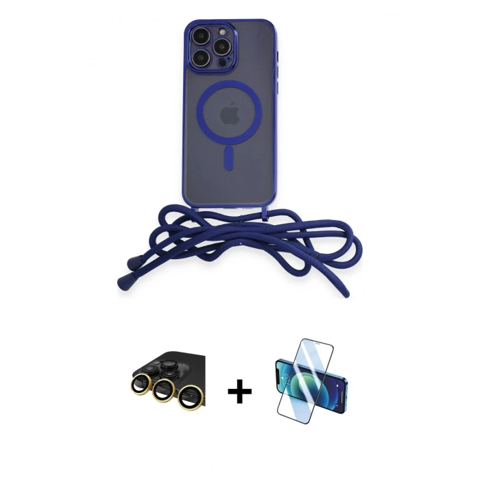 MARSİLYAN™- iPhone 14 Pro Max Kılıf Eksen Özel Seri - Siyah 3D Antistatik Cam Ekran Koruyucu + Raze Metal Kamera Lens - GD