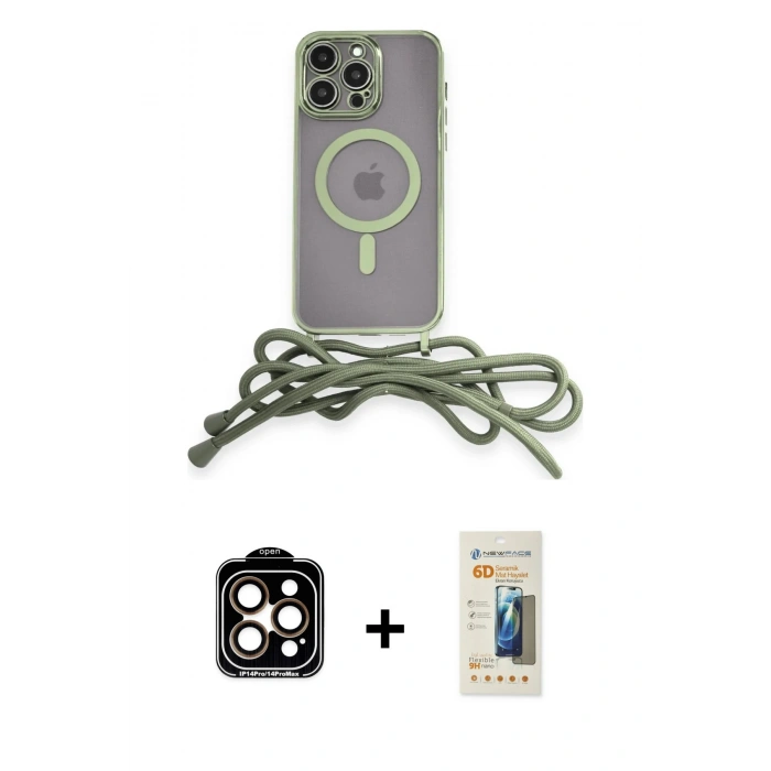 MARSİLYAN™- iPhone 14 Pro Max Kılıf Eksen Özel Seri - Siyah 6D Mat Seramik Hayalet Nano Ekran Koruyucu + PVD Metal Kamera Lens - TU