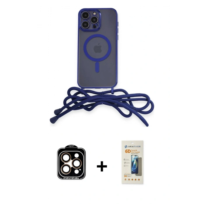 MARSİLYAN™- iPhone 14 Pro Max Kılıf Eksen Özel Seri - Siyah 6D Mat Seramik Hayalet Nano Ekran Koruyucu + PVD Metal Kamera Lens - TU