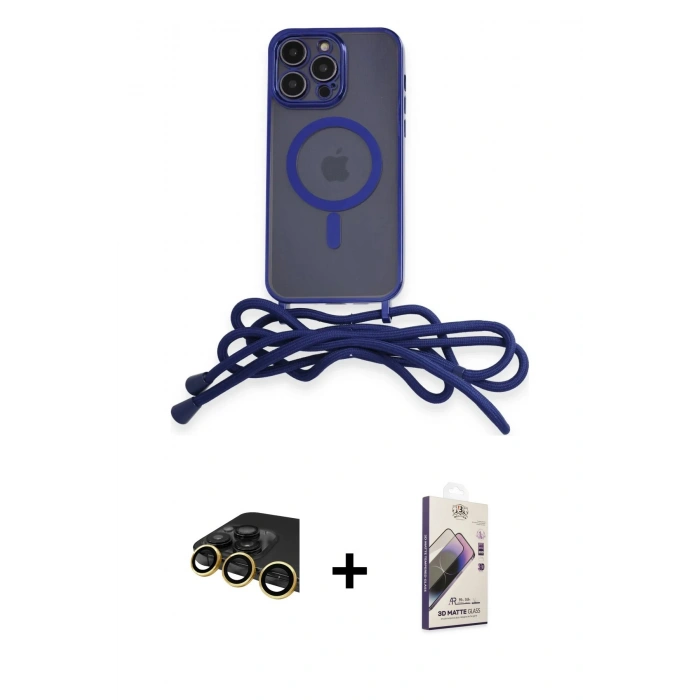 MARSİLYAN™- iPhone 14 Pro Max Kılıf Eksen Özel Seri - Siyah Bilvis 3D Mat Cam Ekran Koruyucu + Raze Metal Kamera Lens - GD