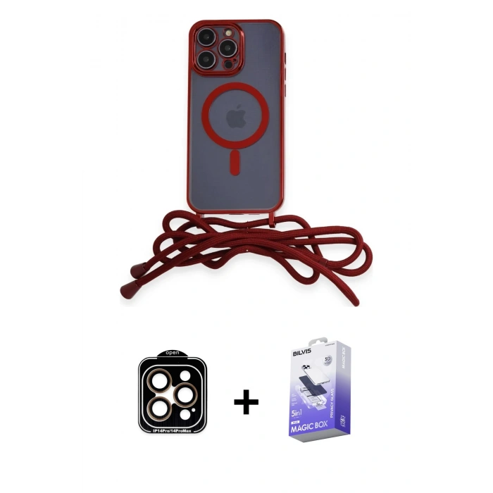 MARSİLYAN™- iPhone 14 Pro Max Kılıf Eksen Özel Seri - Siyah Bilvis 5in1 5D Magic Hayalet Cam Ekran Koruyucu + PVD Metal Kamera Lens - TU