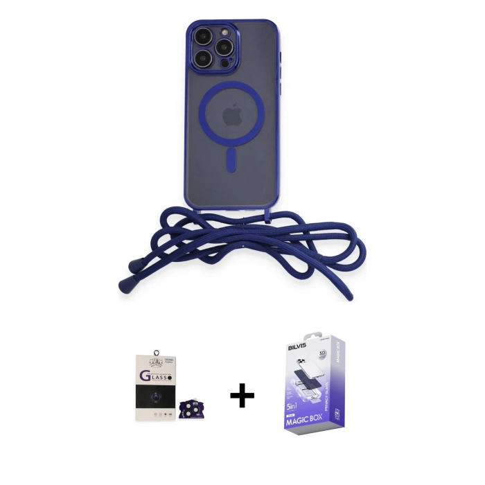 MARSİLYAN™- iPhone 14 Pro Max Kılıf Eksen Özel Seri - Siyah Bilvis 5in1 5D Magic Hayalet Cam Ekran Koruyucu + Bilvis Titan Kamera Lens - DNMR