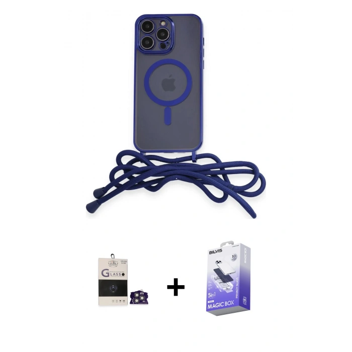 MARSİLYAN™- iPhone 14 Pro Max Kılıf Eksen Özel Seri - Siyah Bilvis 5in1 5D Magic Hayalet Cam Ekran Koruyucu + Bilvis Titan Kamera Lens - GS