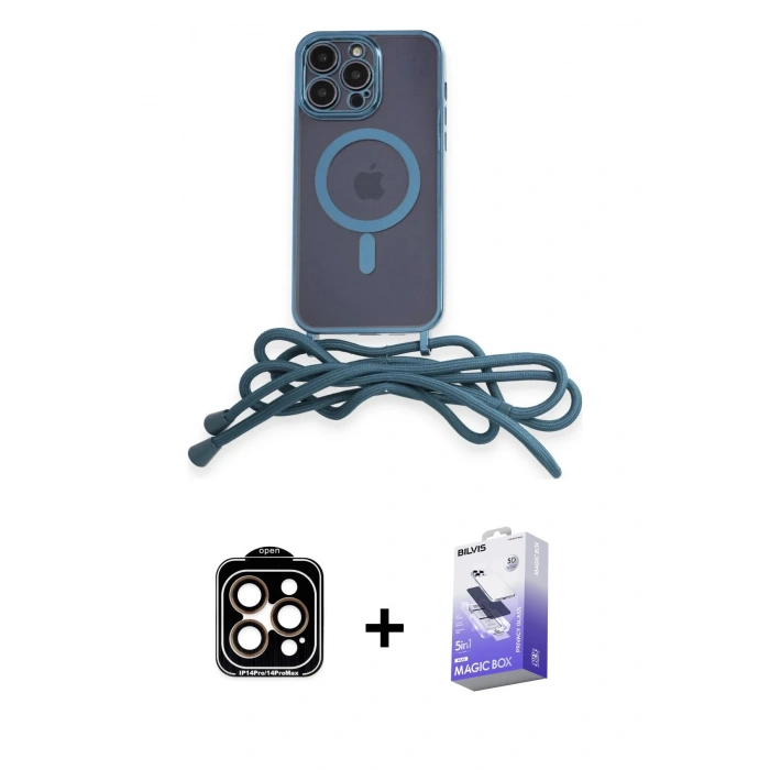 MARSİLYAN™- iPhone 14 Pro Max Kılıf Eksen Özel Seri - Siyah Bilvis 5in1 5D Magic Hayalet Cam Ekran Koruyucu + PVD Metal Kamera Lens - TU