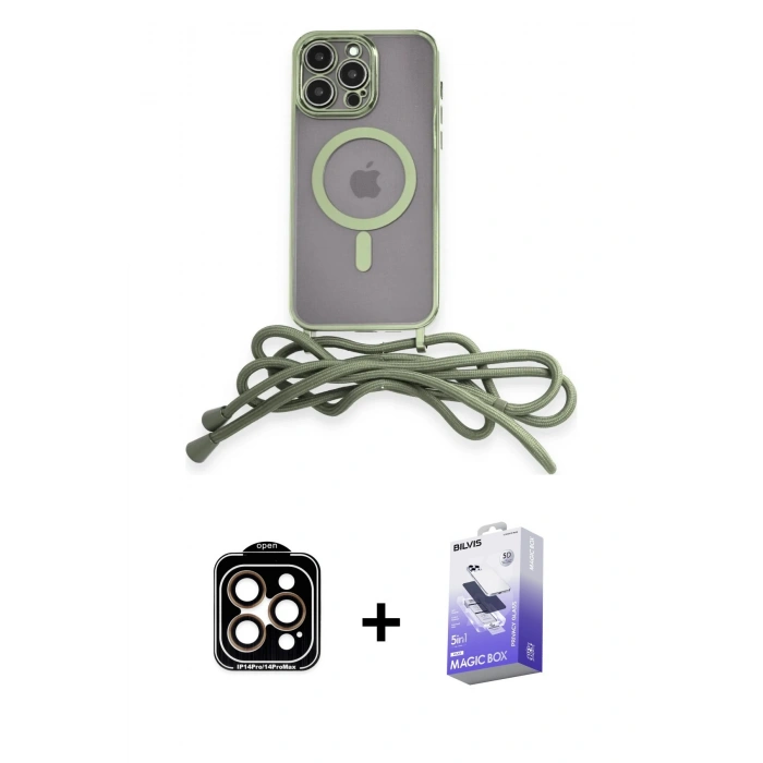MARSİLYAN™- iPhone 14 Pro Max Kılıf Eksen Özel Seri - Siyah Bilvis 5in1 5D Magic Hayalet Cam Ekran Koruyucu + PVD Metal Kamera Lens - TU