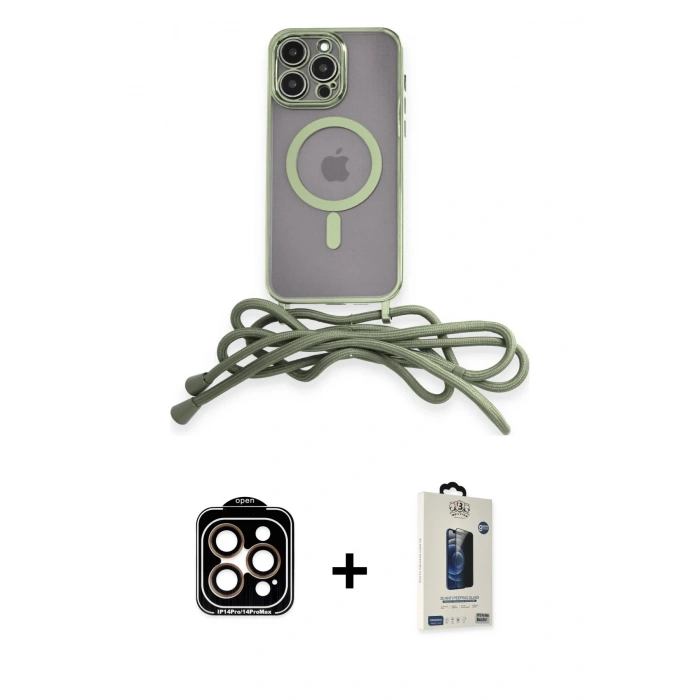 MARSİLYAN™- iPhone 14 Pro Max Kılıf Eksen Özel Seri - Siyah Bilvis Hayalet Cam Ekran Koruyucu + PVD Metal Kamera Lens - TU