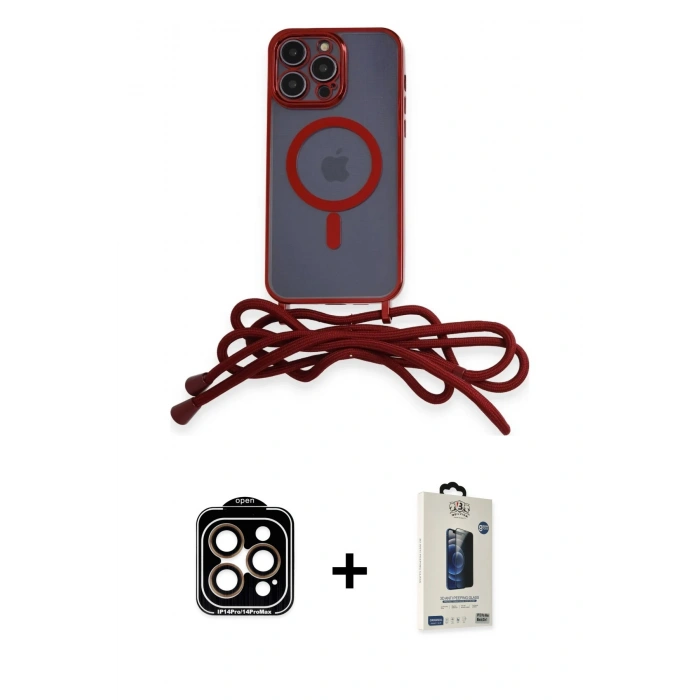 MARSİLYAN™- iPhone 14 Pro Max Kılıf Eksen Özel Seri - Siyah Bilvis Hayalet Cam Ekran Koruyucu + PVD Metal Kamera Lens - TU